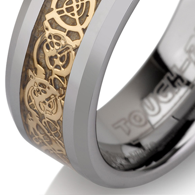 Tungsten wedding bands - polished tungsten ring with delicate gold plated inlay - 8mm