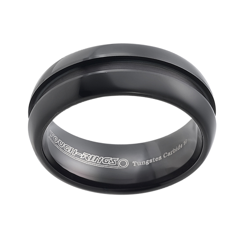 Tungsten wedding bands - black oxidized polished ring with a centered engraving - 8mm