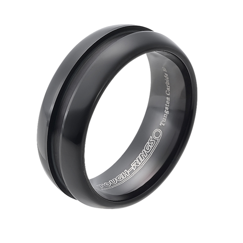 Tungsten wedding bands - black oxidized polished ring with a centered engraving - 8mm