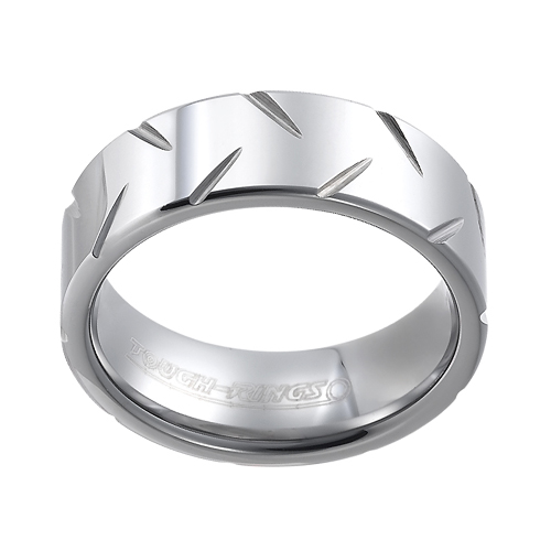 Tungsten wedding bands - polished tungsten ring with wheel like design - 8mm