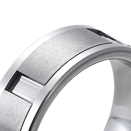 Tungsten wedding bands - polished tungsten ring with brushed tungsten plates inlay - 8mm
