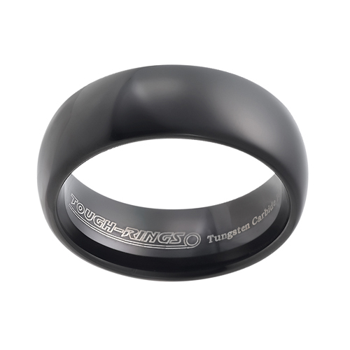 Tungsten wedding bands - polished rounded black oxidized tungsten ring - 8mm