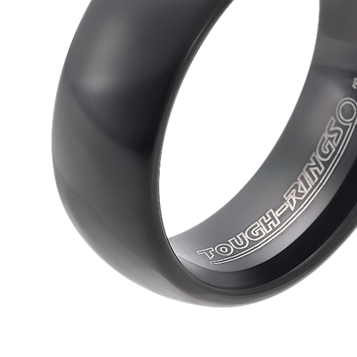 Tungsten wedding bands - polished rounded black oxidized tungsten ring - 8mm