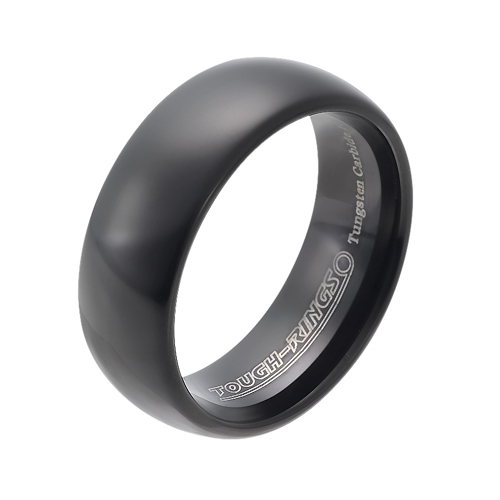 Tungsten wedding bands - polished rounded black oxidized tungsten ring - 8mm