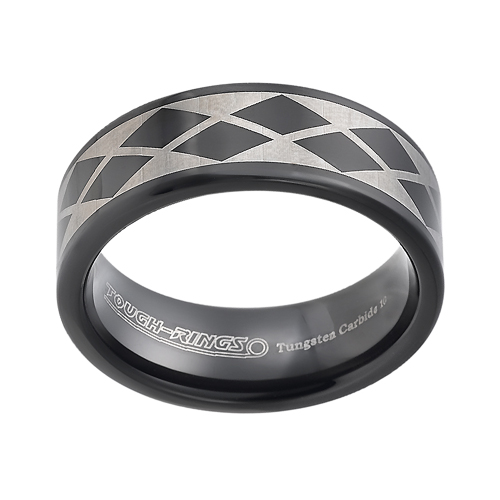 Tungsten wedding bands - black oxidized polished tungsten ring with silver trims - 8mm