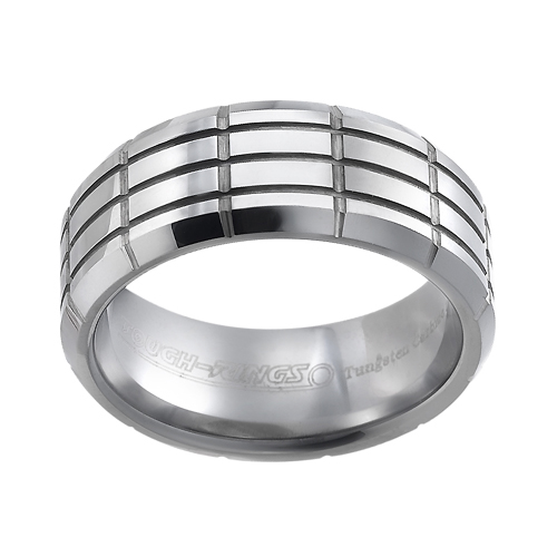 Tungsten wedding bands - polished tungsten ring 'motorhead' design - 8mm