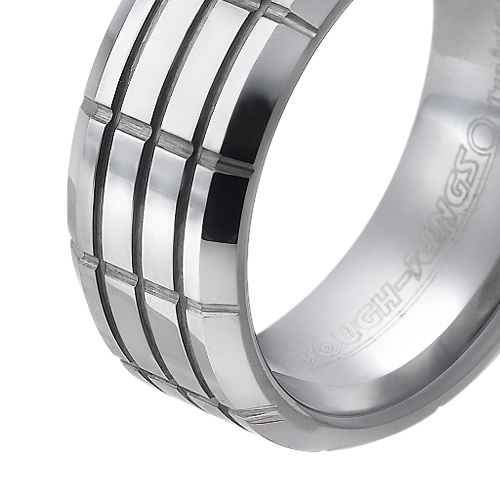 Tungsten wedding bands - polished tungsten ring 'motorhead' design - 8mm