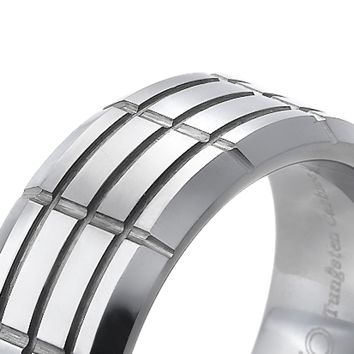 Tungsten wedding bands - polished tungsten ring 'motorhead' design - 8mm