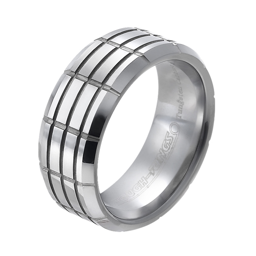 Tungsten wedding bands - polished tungsten ring 'motorhead' design - 8mm