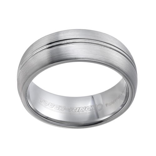 Tungsten wedding bands - brushed tungsten ring with centered trims - 8mm