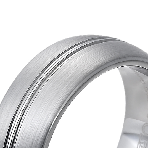 Tungsten wedding bands - brushed tungsten ring with centered trims - 8mm