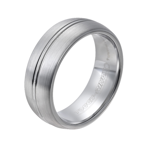Tungsten wedding bands - brushed tungsten ring with centered trims - 8mm
