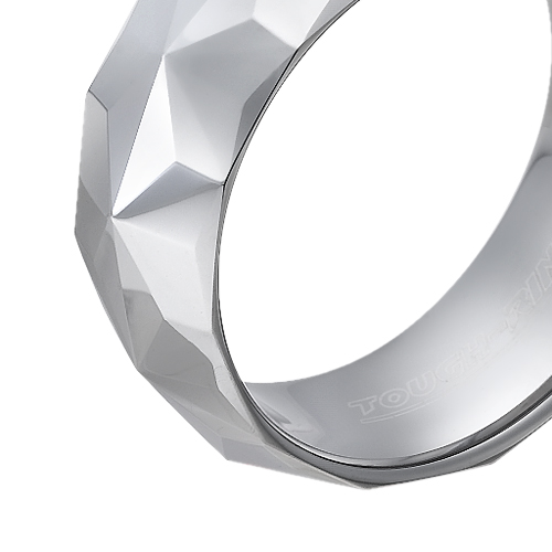 Tungsten wedding bands - polished star shaped diamond cut tungsten ring - 8mm