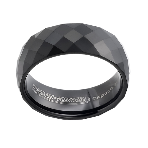 Tungsten wedding bands - polished faceted black oxidized tungsten ring - 8mm