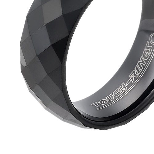 Tungsten wedding bands - polished faceted black oxidized tungsten ring - 8mm