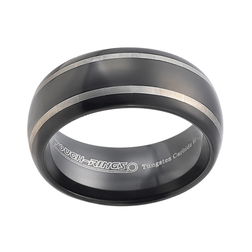 Tungsten wedding bands - black oxidized tungsten ring with two stripes trim and rounded edges - 8mm