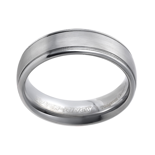 Tungsten wedding bands - polished tungsten ring with brushed center - 6.5mm