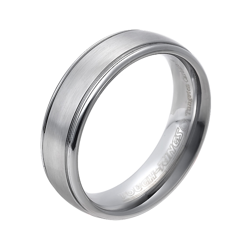 Tungsten wedding bands - polished tungsten ring with brushed center - 6.5mm