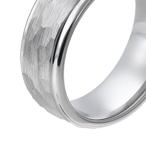 Tungsten wedding bands - hammered tungsten ring with polished sides - 8mm