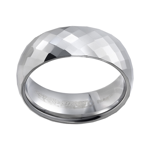 Tungsten wedding bands - polished diamond cut faceted tungsten ring - 8mm