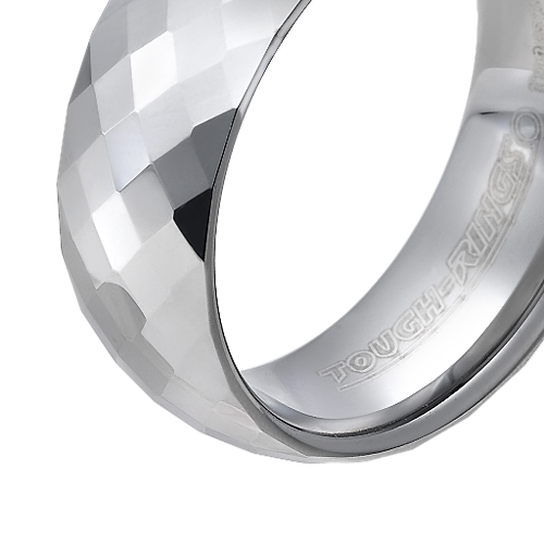 Tungsten wedding bands - polished diamond cut faceted tungsten ring - 8mm