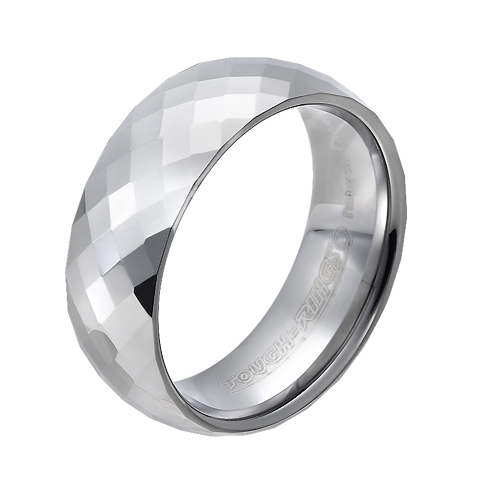 Tungsten wedding bands - polished diamond cut faceted tungsten ring - 8mm