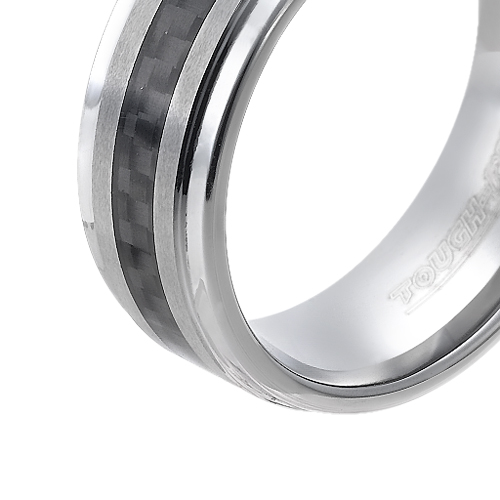 Tungsten wedding bands - polished tungsten ring with black carbon fibers inlay - 8mm