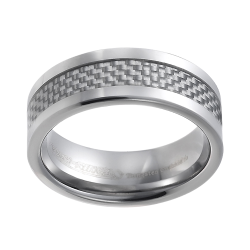 Tungsten wedding bands - polished tungsten ring with inner inlay of grey carbon fibers - 8mm