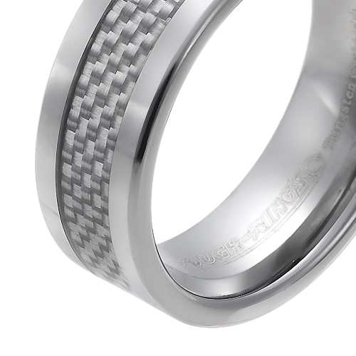 Tungsten wedding bands - polished tungsten ring with inner inlay of grey carbon fibers - 8mm