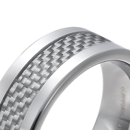 Tungsten wedding bands - polished tungsten ring with inner inlay of grey carbon fibers - 8mm