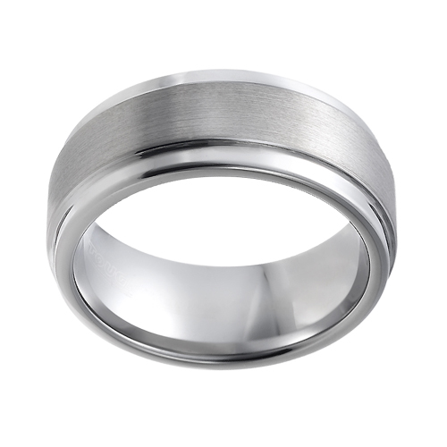 Tungsten wedding bands - brushed centered tungsten ring with polished sides - 9mm