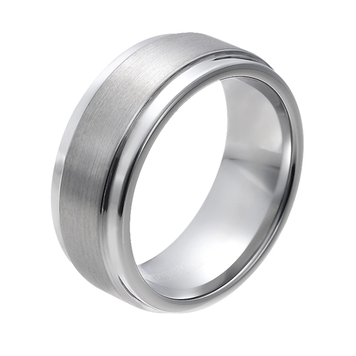 Tungsten wedding bands - brushed centered tungsten ring with polished sides - 9mm