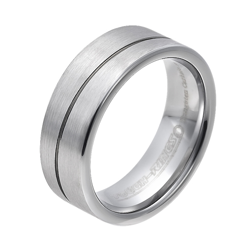 Tungsten wedding bands - brushed tungsten ring with hand engraved curved trim - 8mm