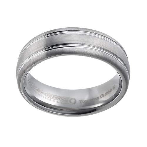 Tungsten wedding bands - brushed tungsten ring with polished side engraving - 7mm