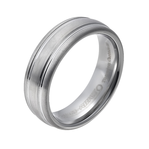 Tungsten wedding bands - brushed tungsten ring with polished side engraving - 7mm