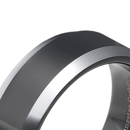 Tungsten wedding bands - polished black oxidized tungsten ring with beveled edges - 8mm