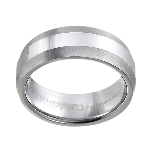 Tungsten wedding bands - polished tungsten ring with brushed beveled edges - 8mm