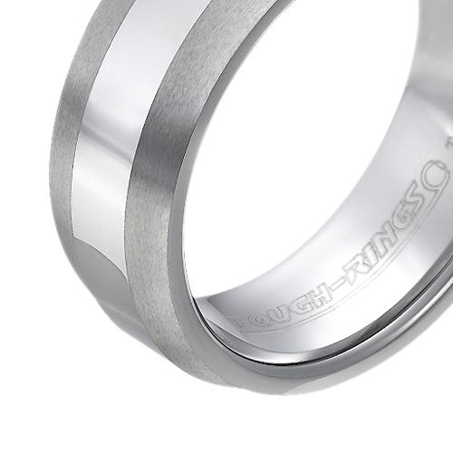 Tungsten wedding bands - polished tungsten ring with brushed beveled edges - 8mm