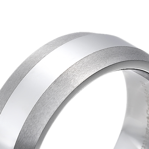 Tungsten wedding bands - polished tungsten ring with brushed beveled edges - 8mm