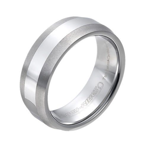 Tungsten wedding bands - polished tungsten ring with brushed beveled edges - 8mm
