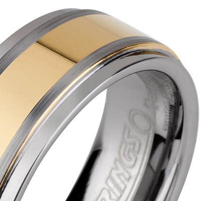 Tungsten wedding bands - polished tungsten ring with polished gold plated center - 8mm