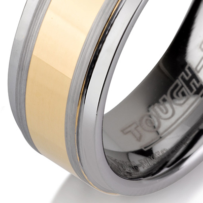 Tungsten wedding bands - polished tungsten ring with polished gold plated center - 8mm