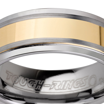 Tungsten wedding bands - polished tungsten ring with polished gold plated center - 8mm