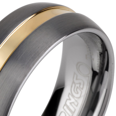 Tungsten wedding bands - brushed tungsten ring with polished gold centered inlay - 8mm