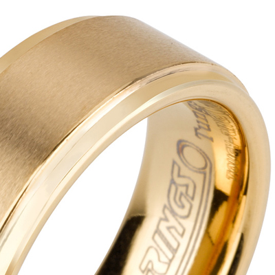 Tungsten wedding bands - brushed gold plated tungsten ring with polished sides - 8mm