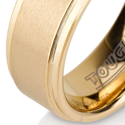 Tungsten wedding bands - brushed gold plated tungsten ring with polished sides - 8mm