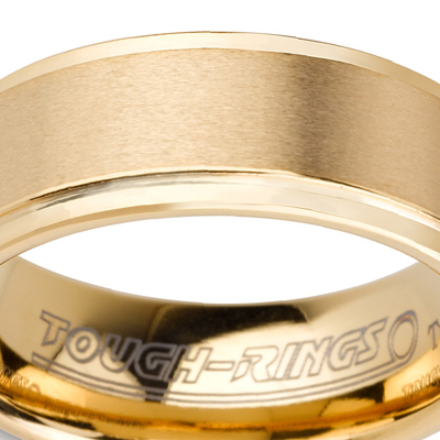 Tungsten wedding bands - brushed gold plated tungsten ring with polished sides - 8mm