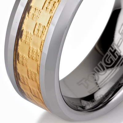 Tungsten wedding bands - polished tungsten ring with gold plated inlay - 8mm.