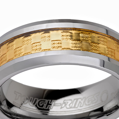 Tungsten wedding bands - polished tungsten ring with gold plated inlay - 8mm